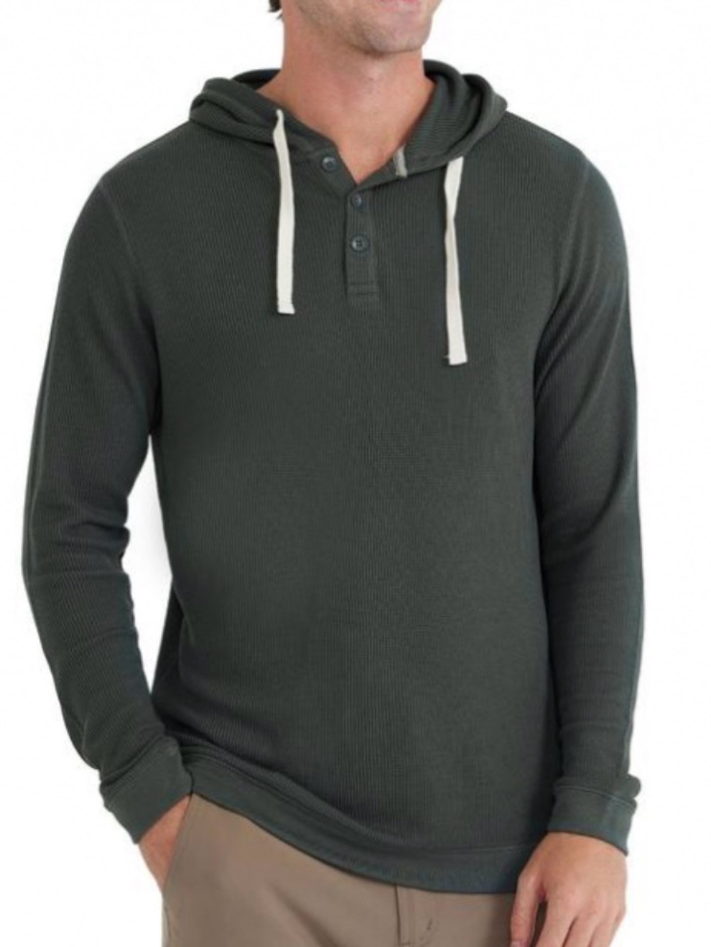 Free Fly Apparel Bamboo Breathable Waffle Knit Olive Green Men’s Hoodie Large
